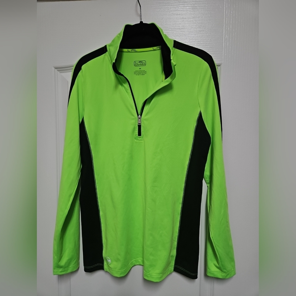 Lauren Ralph Lauren Neon Green and Black Quarter-Zip Pullover.